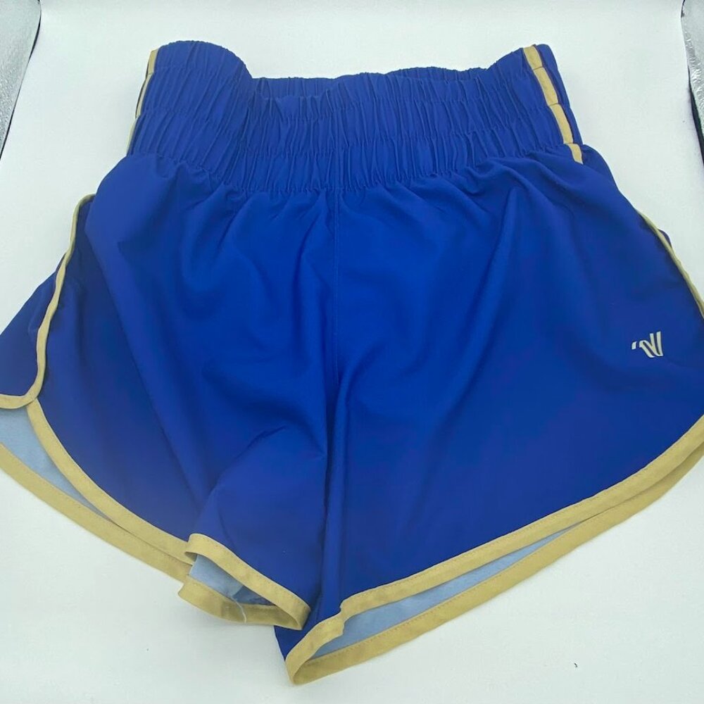 Varsity Spirit Royal Blue High-Waisted Boxing Shorts with Gold Trim | Size S